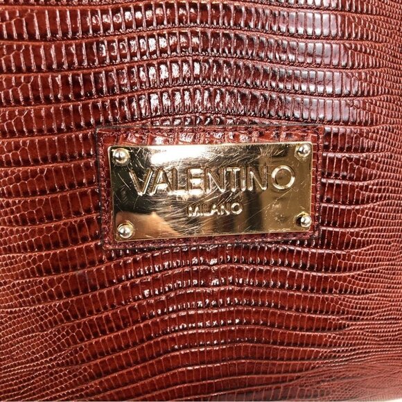 Vtg Valentino Milano brown reptile leather satchel with crossbody shoulder strap - Picture 5 of 12